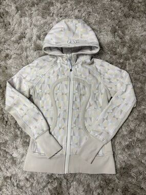 Light Geometric Zip Hoodie - White with Pastel Accents